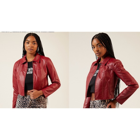 Pacsun Jacket Women Medium Red Faux Leather Cropped Western Moto Biker - Picture 1 of 9